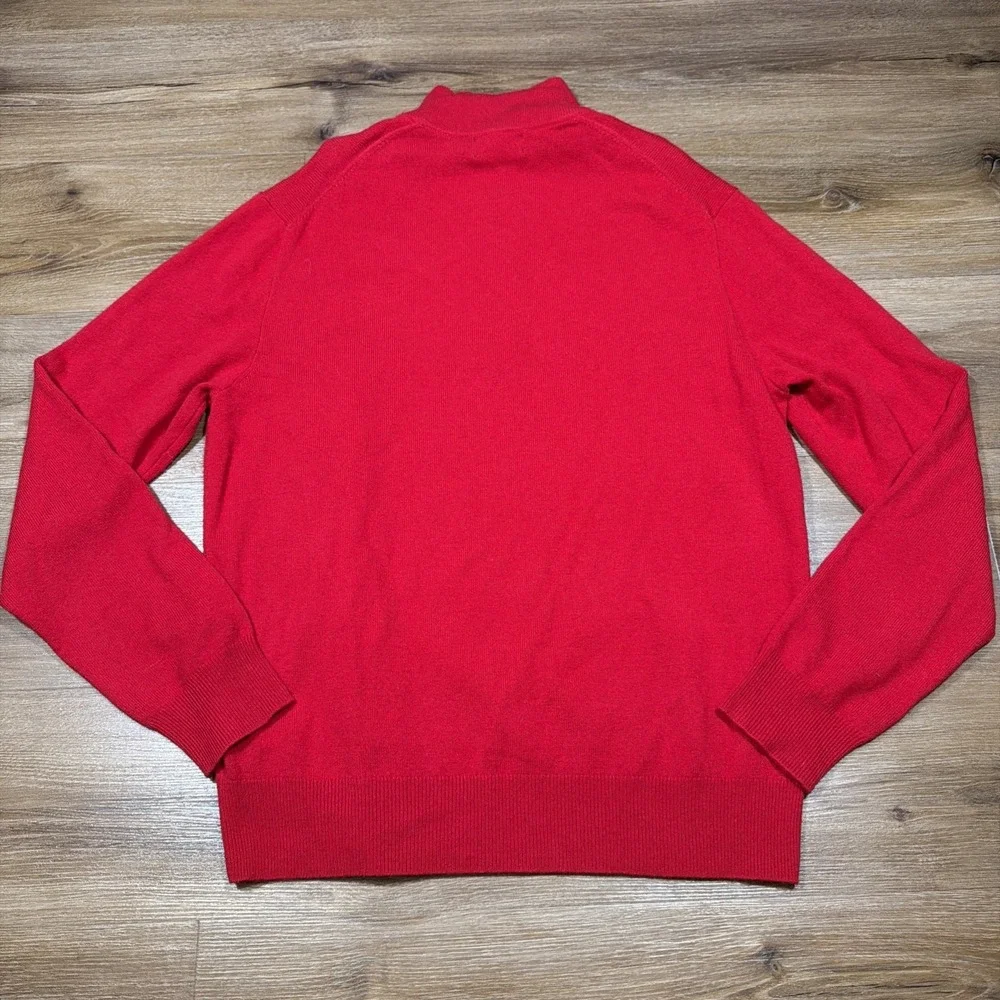Polo Ralph Lauren Men's LARGE 100% Merino‎ Wool Red Quarter 1/4 Zip Knit Sweater